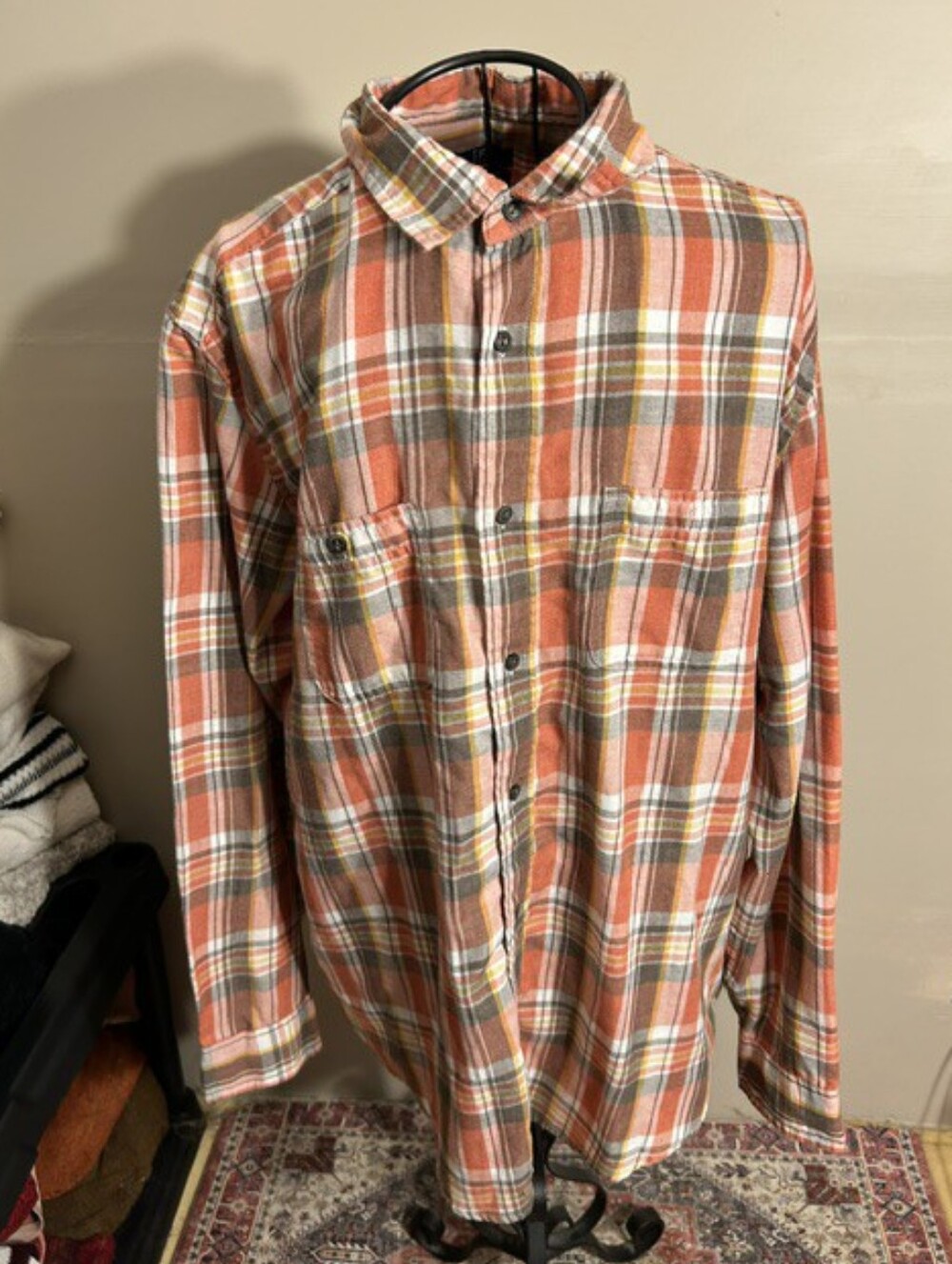 mens size extra large plaid orange  mens flannel shirt outdoor wear gorpcore